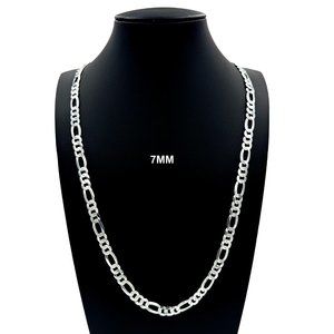 Real 925 SOLID Sterling Silver 7mm Figaro Link Chain Necklace 22" inch